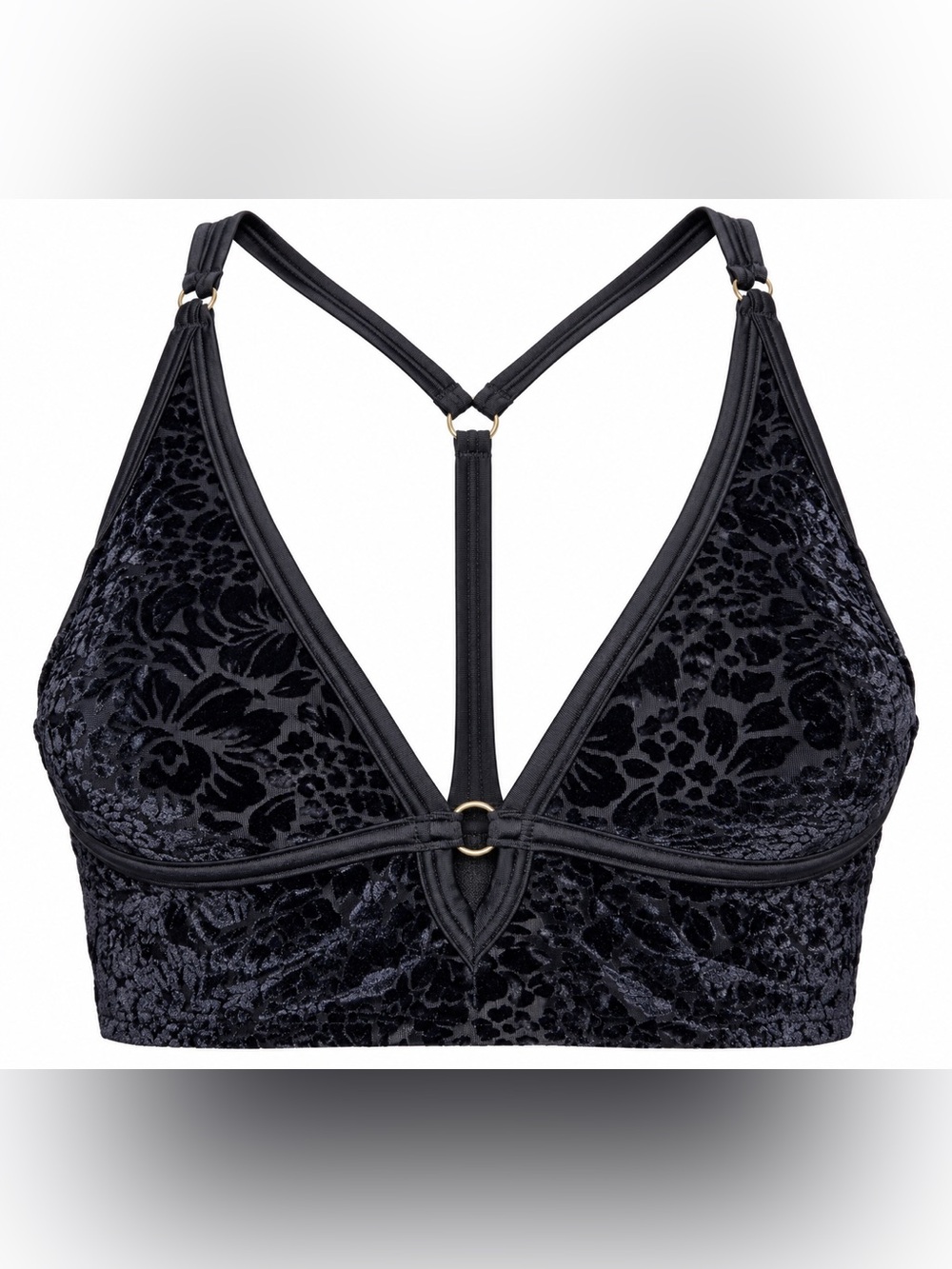 Victoria’s Secret PINK NWT Black Velvet Floral Longline Bralette M Y2K Coquette